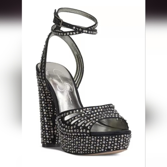 Jessica Simpson Iralin Black Rhinestone crystal Platform Heels size 10 brand new - Picture 11 of 11
